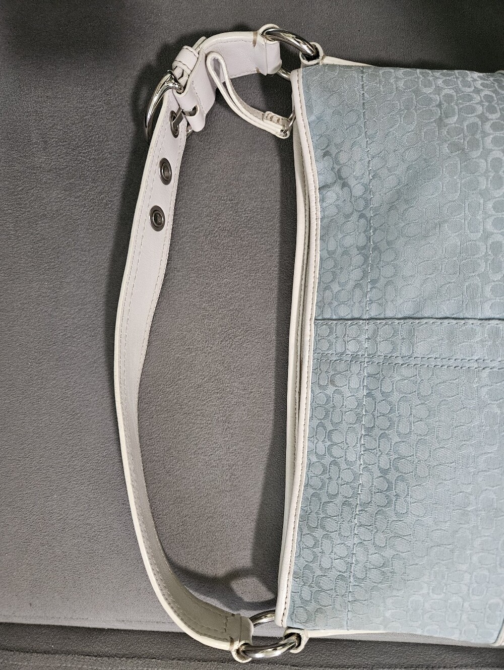 Coach Vintage Y2K Blue White Signature Monogram Canvas Leather Soho Shoulder Bag - Picture 3 of 16